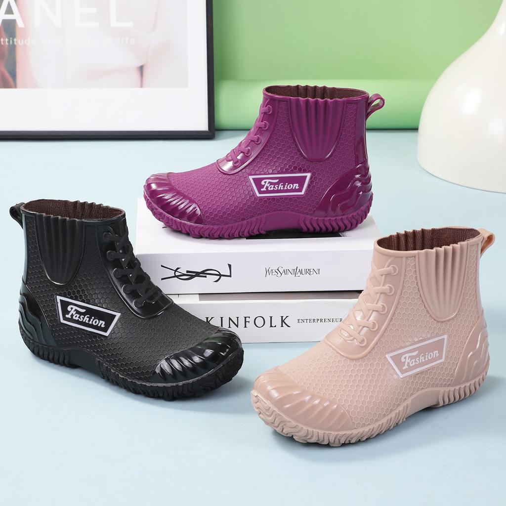 Rain shoes women's adult short tube velvet fashion rain boots warm waterproof boots non-slip thick sole wear-resistant outdoor work shoes