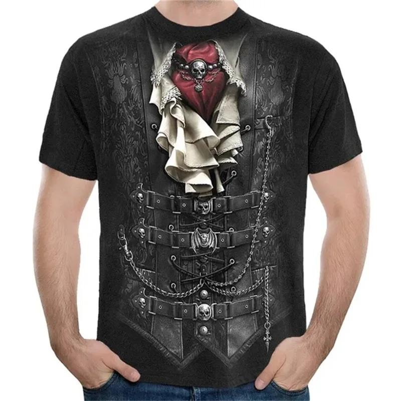 Men's Pirate 3D Printed T-shirt, Fun Street Clothing, Short Sleeved, Oversized
