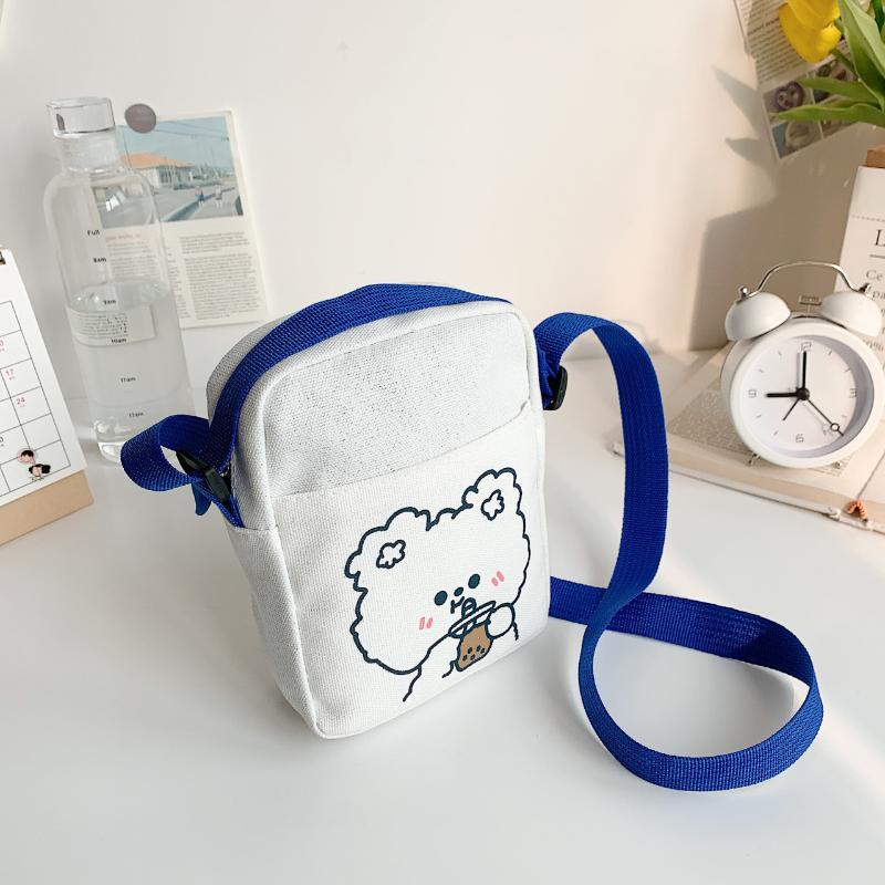 Black Canvas Crossbody Bag Kawaii Cartoon Bunny Print Fashion Casual Tote Bag for Teens School Commute Daily Shopping