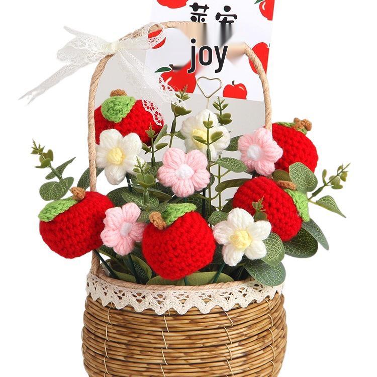 Sonnenblumen Gestrickter Wollstrauß in Handkorb - Geburtstag, Feiertag, Lehrertag, Abschlussgeschenk