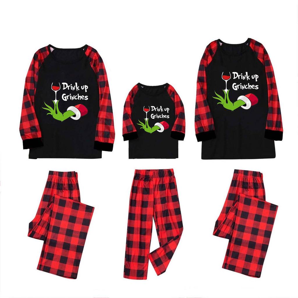 European & American Christmas Homewear Set with Plaid Pants - 2-Piece Outfit