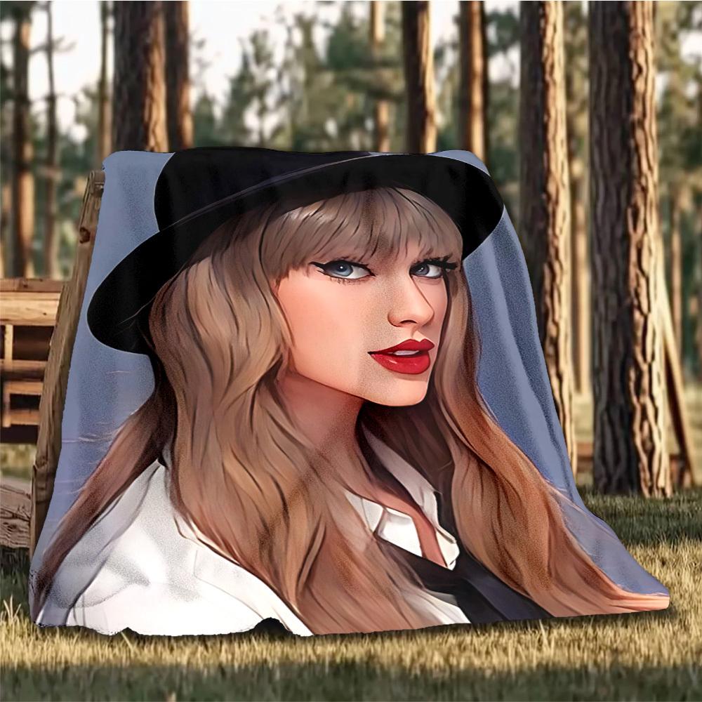 1pc Taylor Swift Outdoor Flannel Blanket, Cozy & Warm Soft Te Playful Design, Napping Camping,