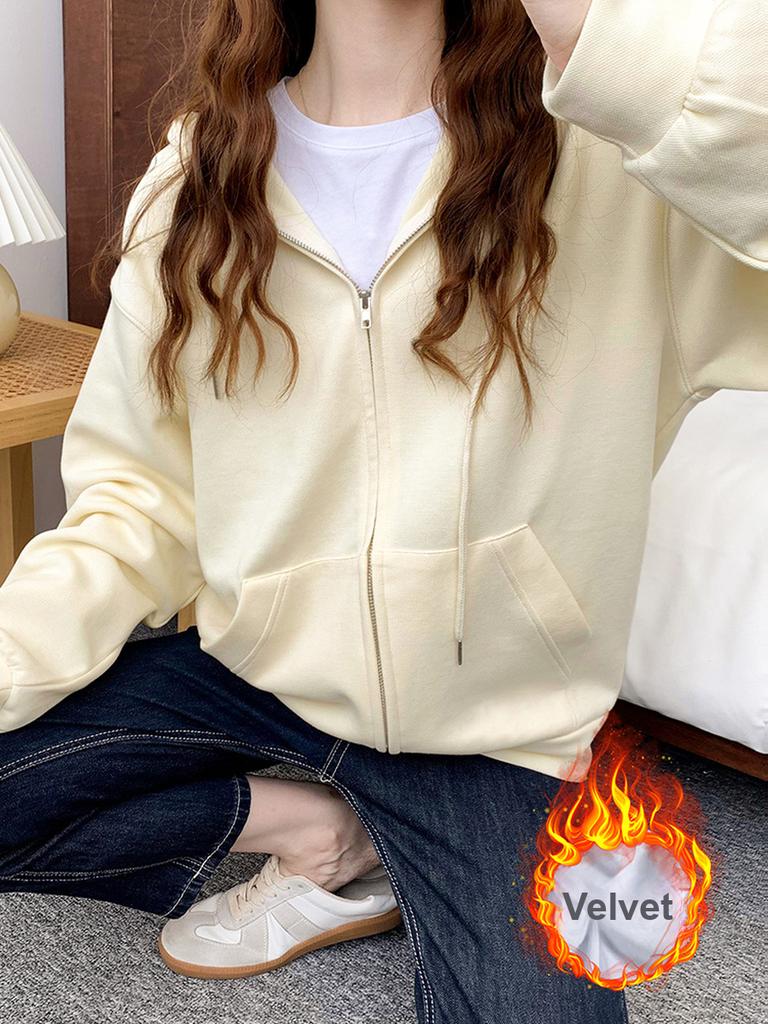 Autumn Winter New Fleece Hooded Red Sweatshirt Women's European Style Special Edition Top Coat