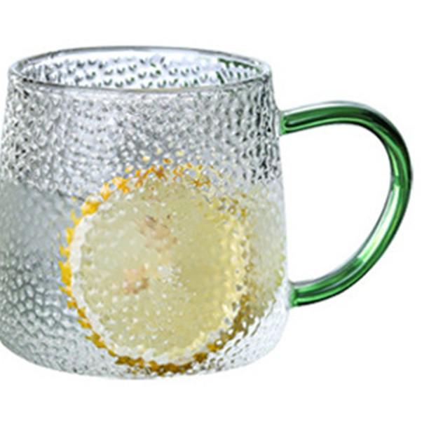 Colored Handle Hammered Glass Cup - Single Layer, Heat-Resistant, Transparent for Water, Milk, or Tea