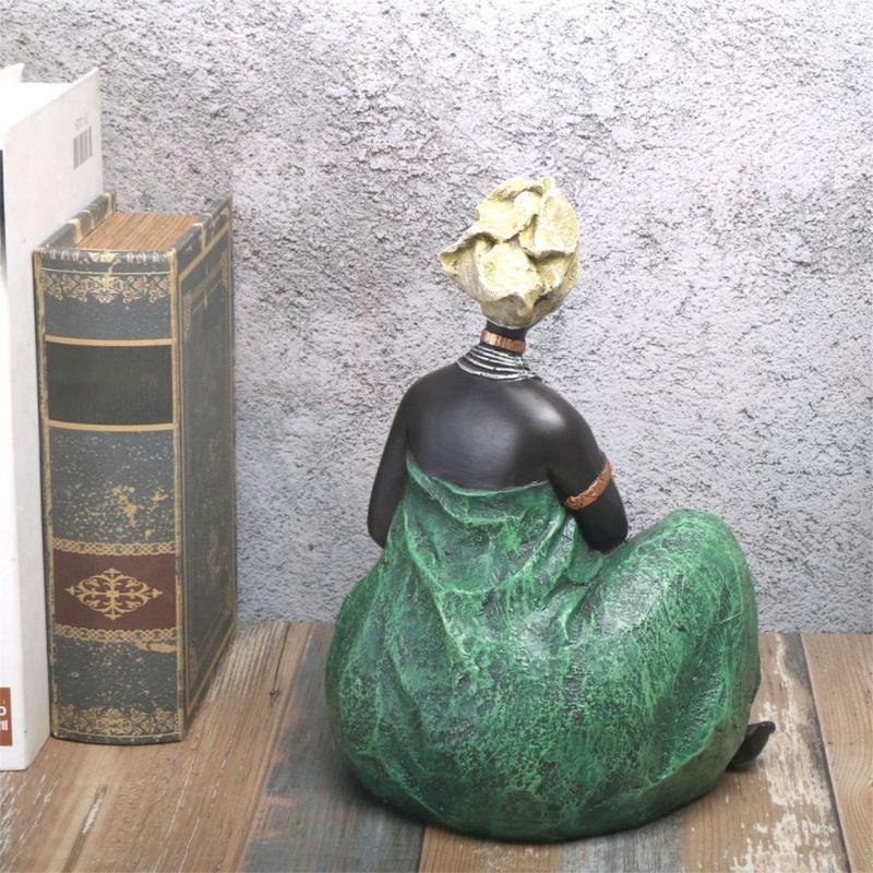 African Women Sculptures Exotic Tribal Lady Figurines Statue Collectible Art Crafts Desktop Ornament Home Office Decors