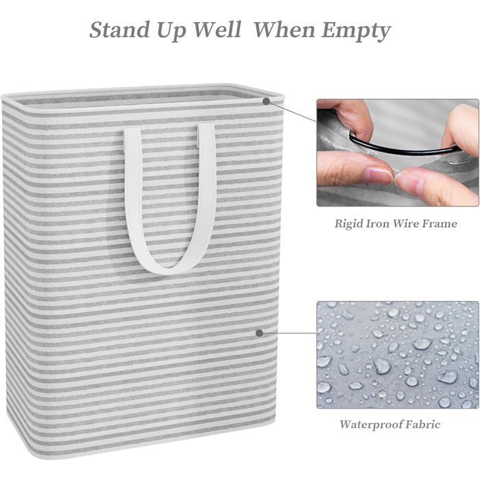 Panier à linge pliable 100L autoportant – 55 x 30 x 60 cm, imperméable, poignées renforcées, gris