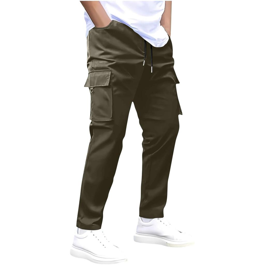 Men's Multi-Pocket Comfort Cargo Pants, Jogger Loose Fit Athletic Straight Leg Trousers