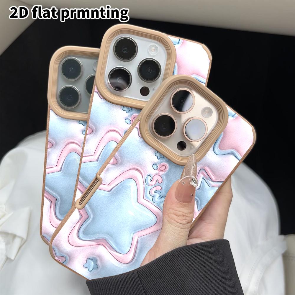 Phone Case: 2D Flat Lambskin Suitable for iPhone 18 17 16 15 14 13 Pro Protective Case, Puffy Stars, Christmas and Halloween Gifts