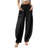 Pantaloni Harem da Donna Taglie Forti in Cotone e Lino Pantaloni Casual Retro a Vestibilità Larga Vita Elastica Pantaloni a Gamba Larga da Lavoro