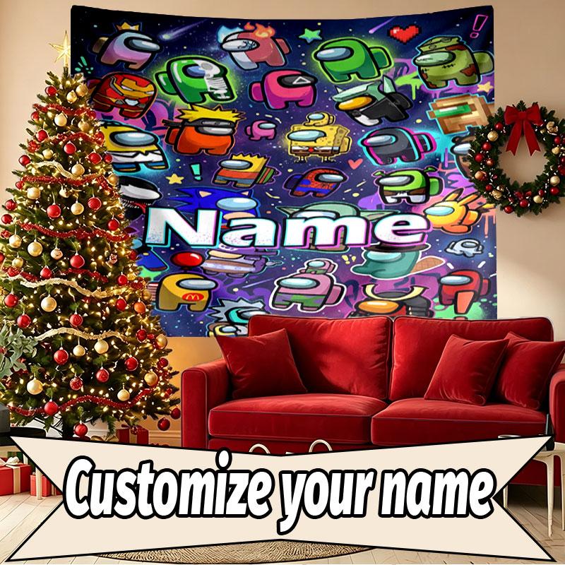 Custom Name Personalized Among Us Print Tapestry, Wall Art Decor, Bedroom, Dorm, Apartment, LivingRoom, Party Backdrop, Gift for Birthday