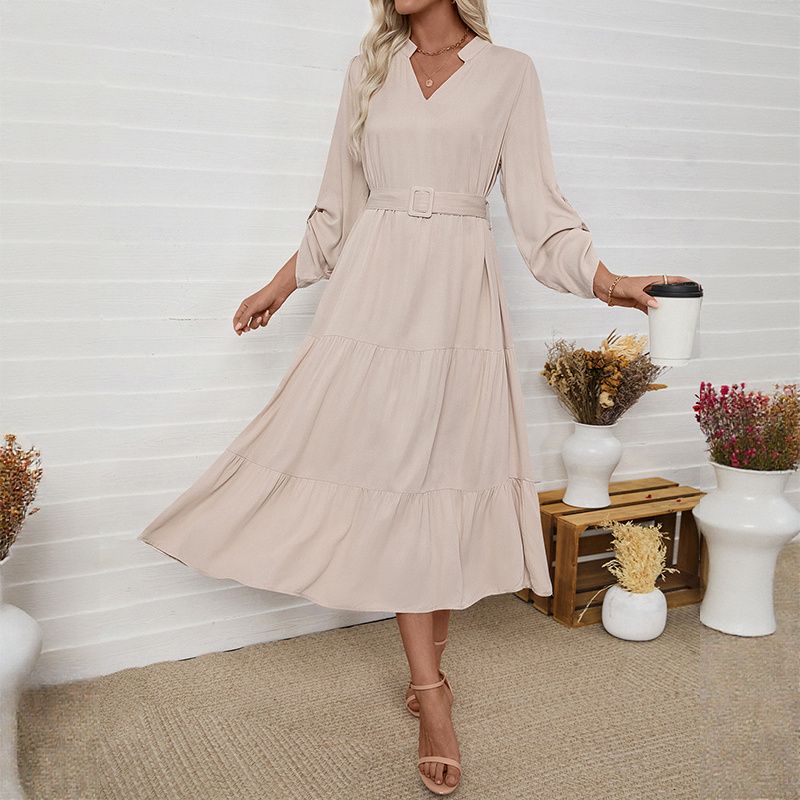 

Fashion Women Dress Casual Ladies Skirt Fashion Women Lace-up Casual Dress Apricot XL