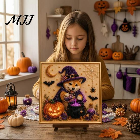 Halloween Faux Pearl Art Kit Painting Kit, Puppy DIY Witch Resin Bead Set Hat Craft for Adults And Teens, Handmade Gift Easy Kits Beginners