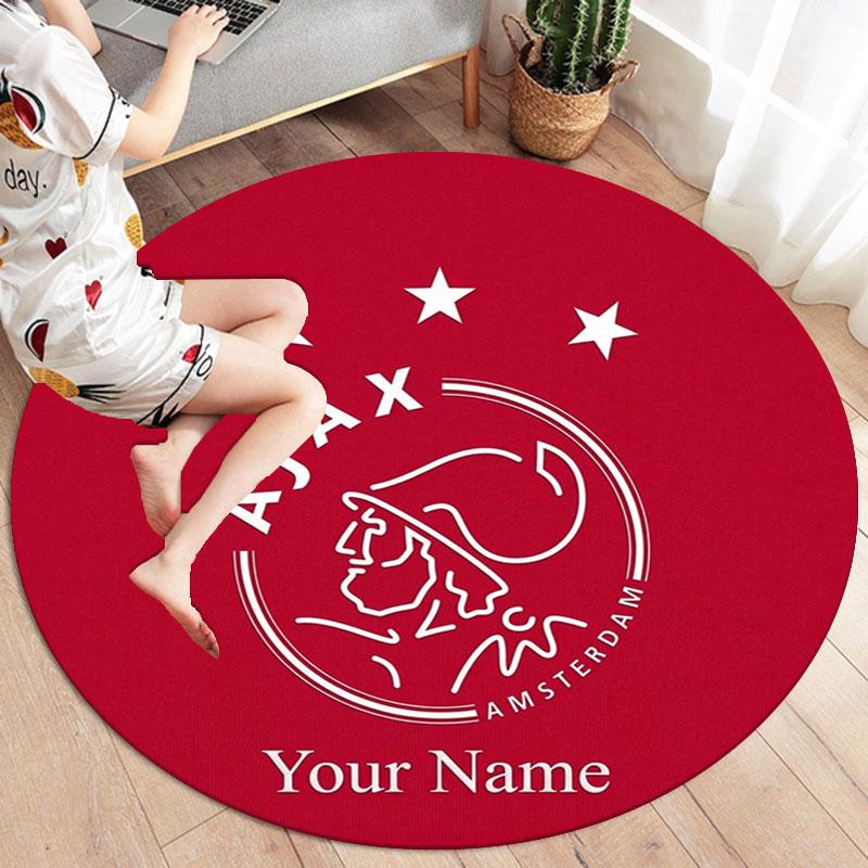 AFC Ajax Custom Name Round Area Rug,Carpet Rug for Living Room Bedroom Sofa Playroom Decor,Non-slip Floor Mat