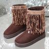 Fashion Fashion Sequins Tassels Snow Boots for Women 2025 Winter Slip On Mid Calf Boots Woman Warm Thick Plush Cotton Padded Shoes