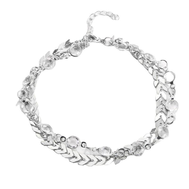 Vintage Metal Arrow Ladies Street Punk Accessories, Double Crystal Fishbone Chain Anklet