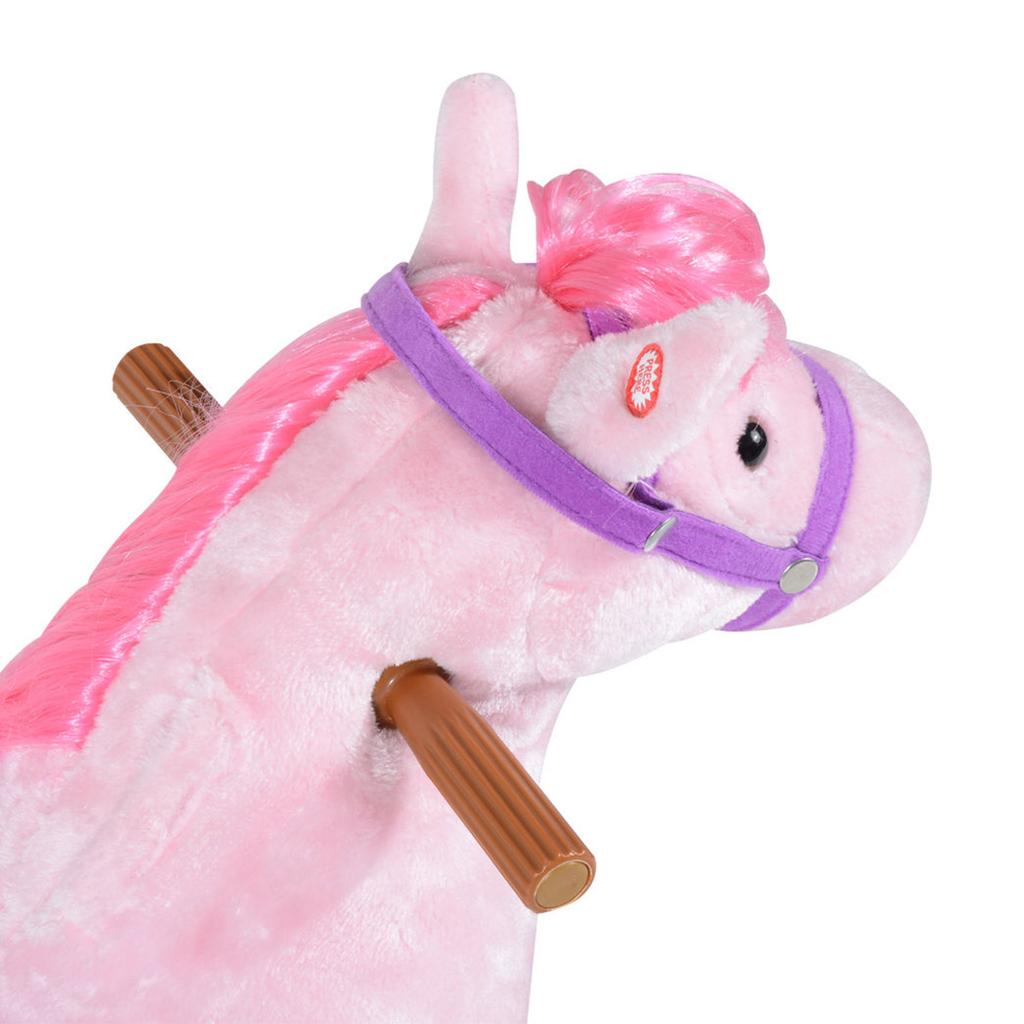 Rocking Horse for Children 2+ Years with 4 Wheels, Realistic Sounds and Footrest, 65x28x75 Cm, Pink