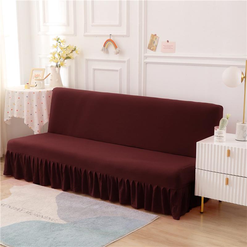 Solid Colour Armless Futon Cover with Ruffle Skirt Highly Stretch Sofa Bed Cover No Arm Sofa Covers Stain Resistant Removable