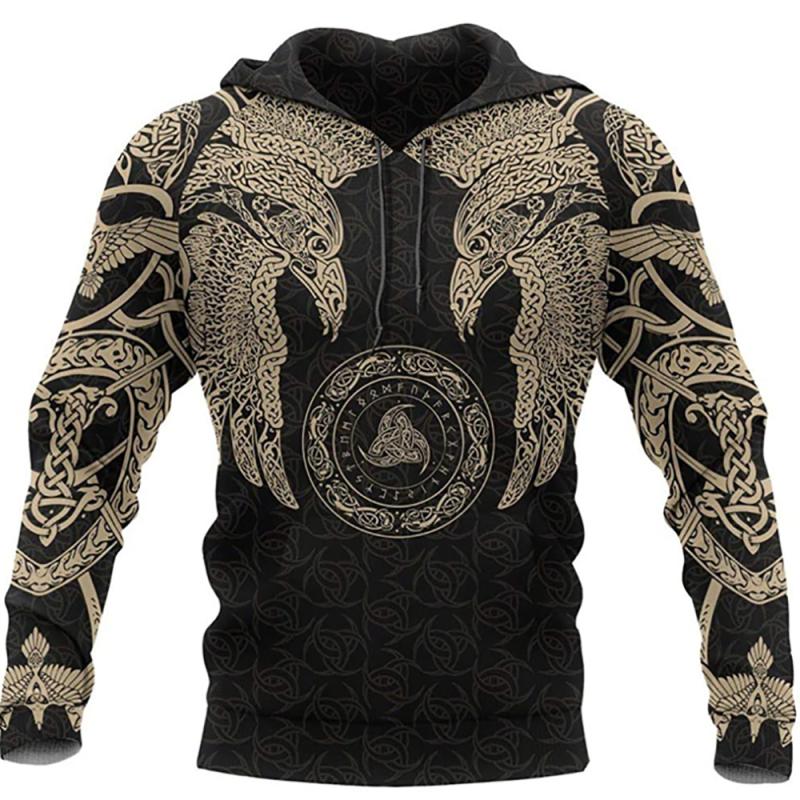 Mode Retro Männer Hoodies Viking Wolf Und Drachen Tattoo 3D All Over Gedruckt Herren Sweatshirt Unisex Vintage Lange Ärmel
