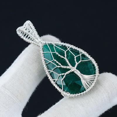 Smaragd Anhänger Edelstein, Handgemachter 925 Sterling Silber Anhänger, Birne Edelstein Smaragd Schmuck, Draht gewickelt Anhänger Lebensbaum Schmuck