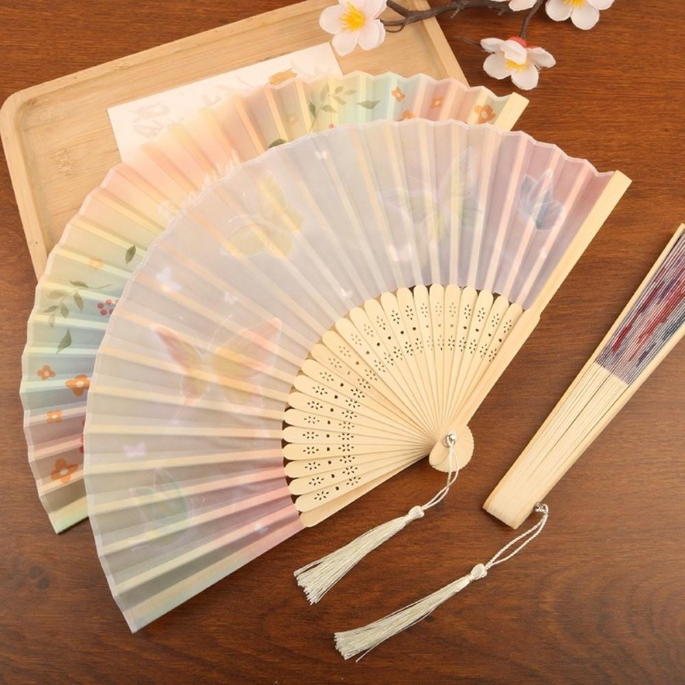 2PCS/SET Traditional Ancient Folding Fan Vintage Bamboo Fan Dance Fan  Cheongsam Matching
