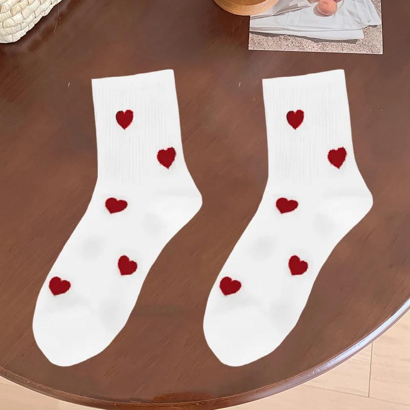 Autumn Winter Women's Socks Cute Heart Shaped Mid Tube New Ins Trendy Trendy Versatile High Beauty Duty Series Socks 1/5 Pairs