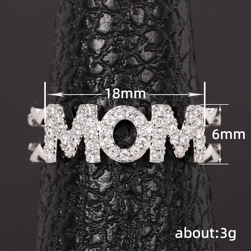 Inlaid Mom Ring, Love Type Mother'S Day Opening Adjustable Ring, Fashionable Ol New Year'S Gift