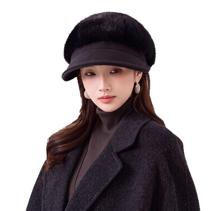 Women S Fleece Warm Octagonal Hat Retro Stitching Windproof