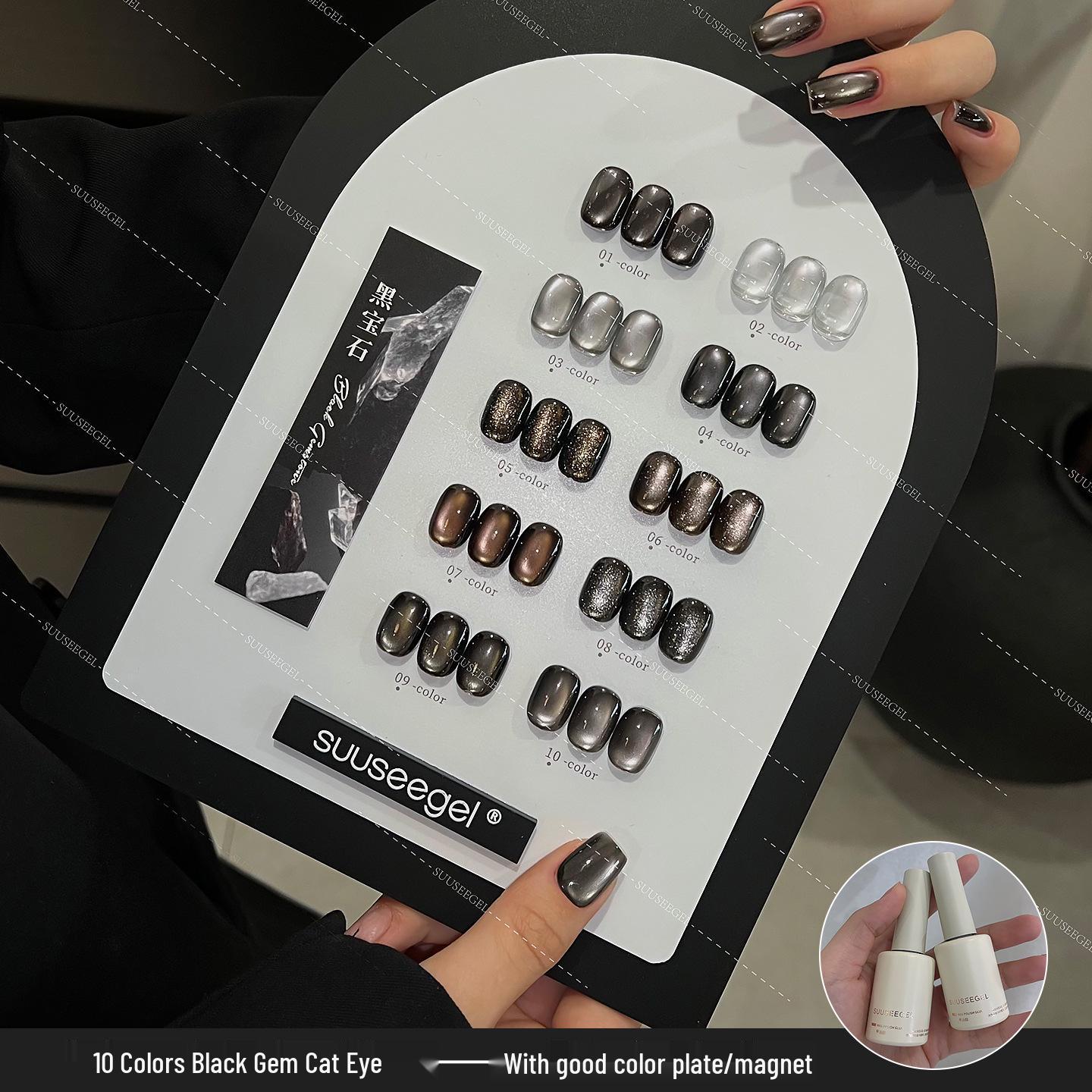 

Blue Sapphire Cat Eye Gel Polish: New Shades - Deep Sea Blue, Blue-Black, Porcelain White with Glass Beads