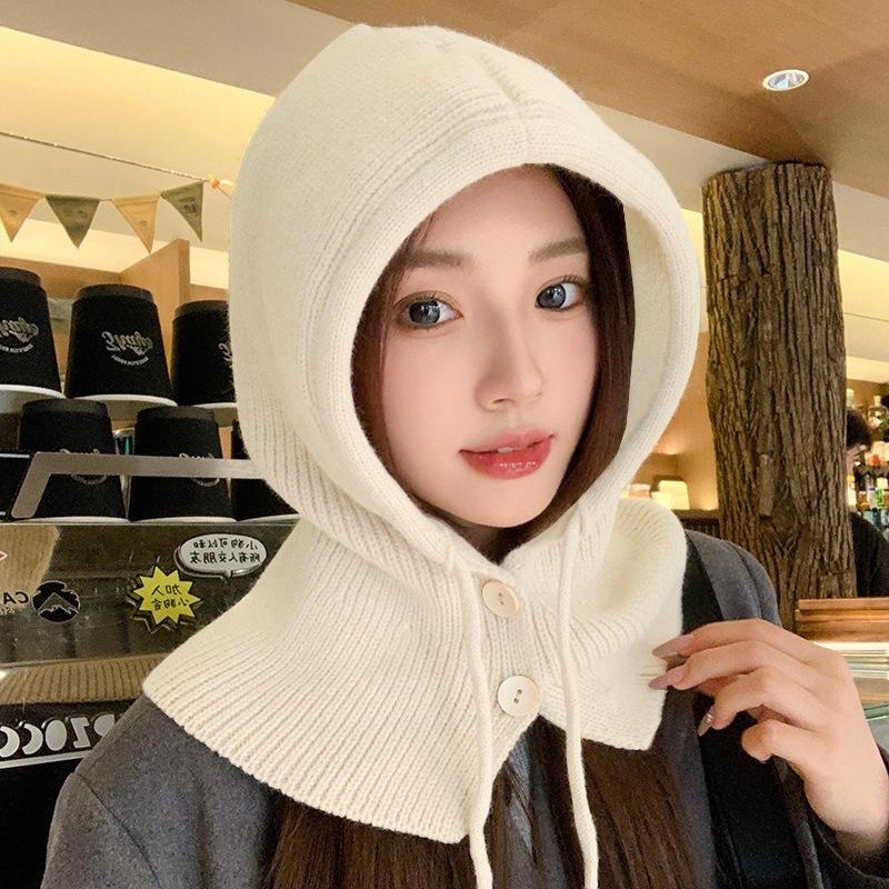 Korean Style Shawl Knitted Hat for Women Fashionable and Stylish  Adjustable Autumn and Winter Simple Warm and Ear Protecting Fake Collar Raffia Hat