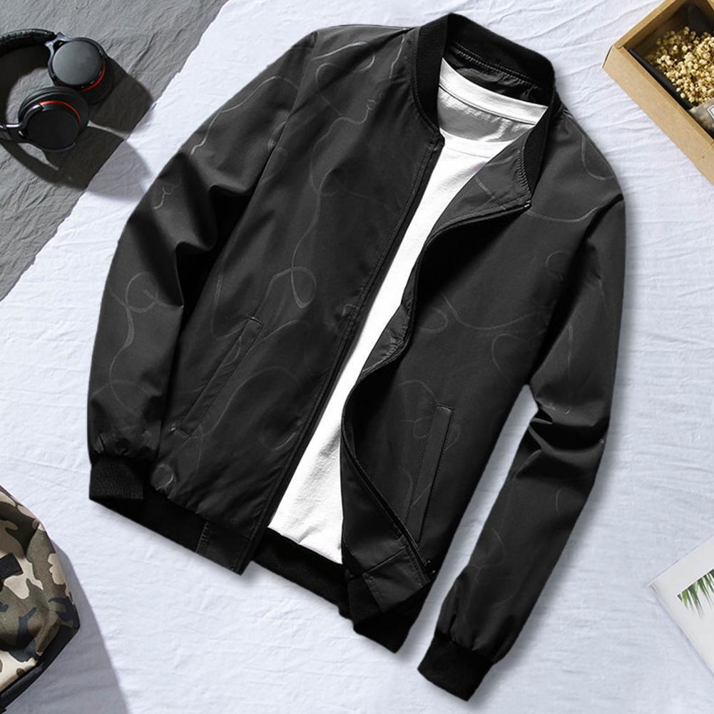 Herrjacka Rock Ståkrage Långärmad Dragkedja Knäppning Jacka med Fickor Tryck Elastisk Fåll Casual Ytterkläder Streetwear