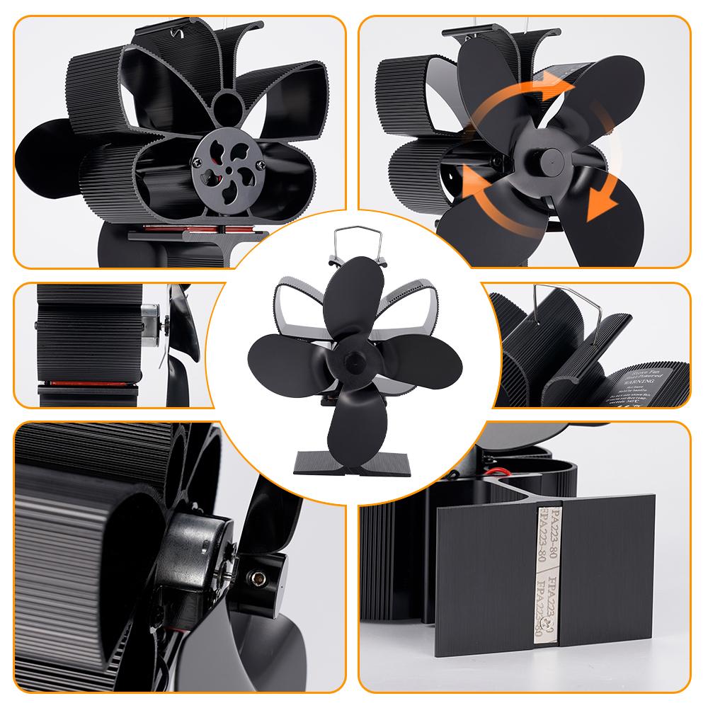 Stove Fan Heat Powered Fireplace Fan  Eco-fan Quiet 4 Blade Wood Burner Fireplace Fan Home Winter Warm Heat Distribution