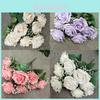 Home Decor Artificial Rose Flower Bouquet With Realistic Petals For Wedding And Photography Props