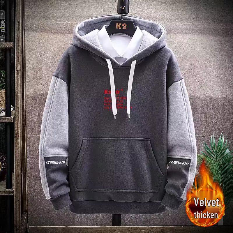 

Мужская модная толстовка с капюшоном в стиле пэчворк 2024 - Флисовая куртка колорблок для осени/зимы L