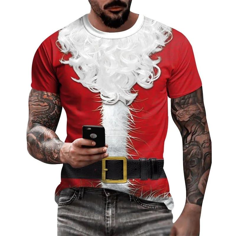 Веселая елка 3D-печать Рождественский оригинальный узор Футболка с 3D-печатью с коротким рукавом Мужская футболка для вечеринки 5XL