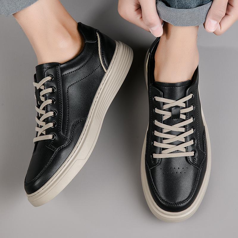 Men's Summer Perforated Leather Sneakers - Breathable Genuine Cowhide with Thick Sole
