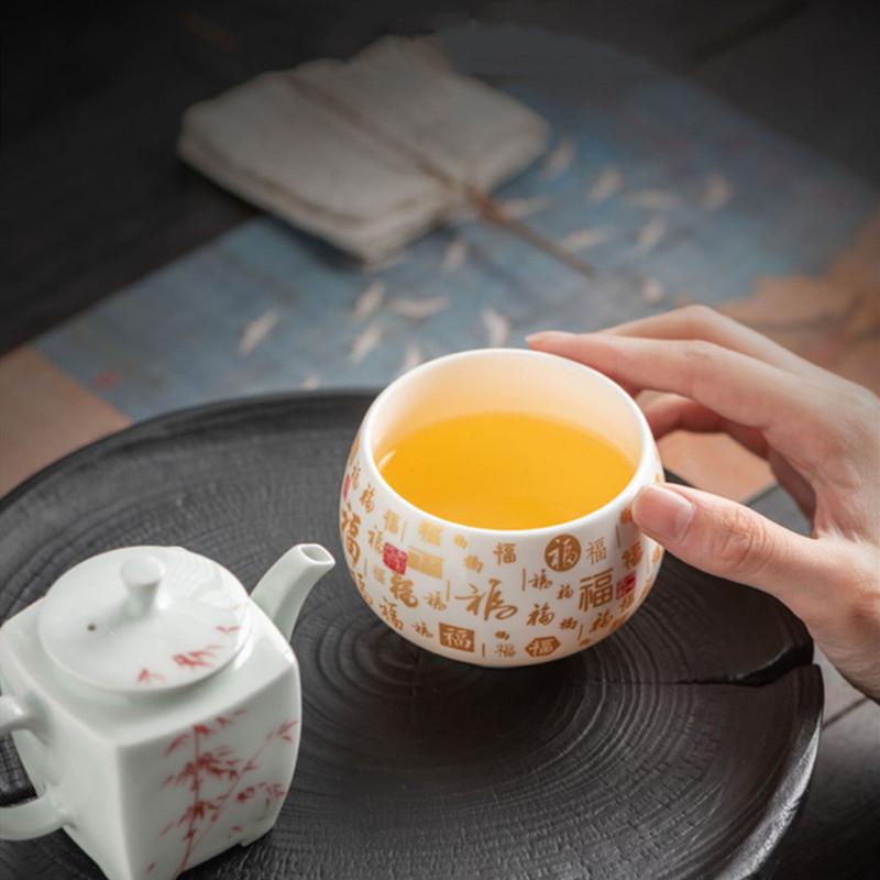 1 Pc Chinese Ceramic Teacup Large Capacity Handmade Suede Jade White Porcelain Tea Bowl Meditation Cup Master Cup Tea Set 180ml