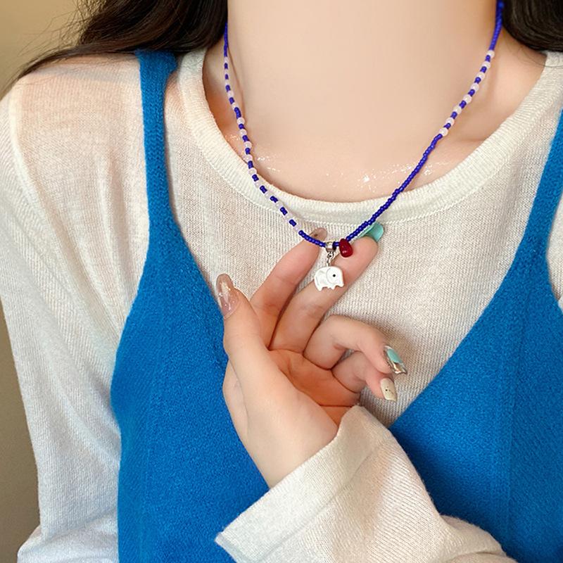 Korean retro color beaded puppy necklace female cartoon cute childlike kitten collarbone chain neck chain