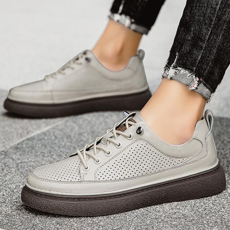 Hollow Out Men's Flats Genuine Leather Mens Slip on Shoes All-match Mens Breathable Sneakers High Quality Men Casual Footwear