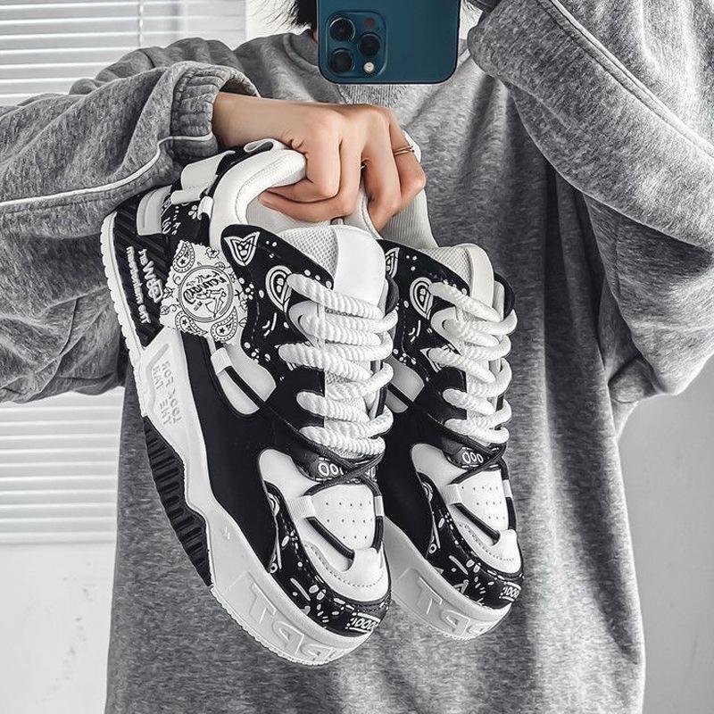 

Мужские повседневные спортивные туфли на плоской подошве осень/зима 2024 года — модные кроссовки с толстой подошвой 41 белый/чёрный