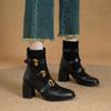 Plus Size 33-52 Women's Retro Black Ankle Boots Modern Lady Boots Block High Heels Belt Buckle Straps Office Lady Shoes