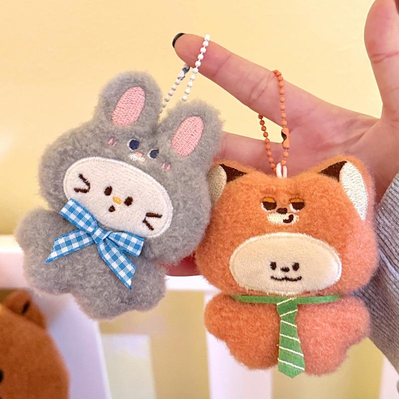 Cute Cartoon Small Animal Plush Keychain Kawaii Fox Rabbit Stuffed Doll Pendant Backpack Decoration Pendant Accessories Gift