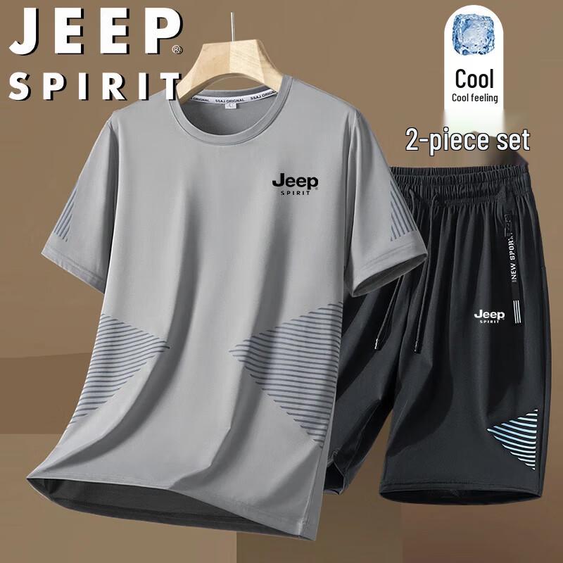 JEEP SPIRIT Men's Ice Silk T-shirt & Shorts Set