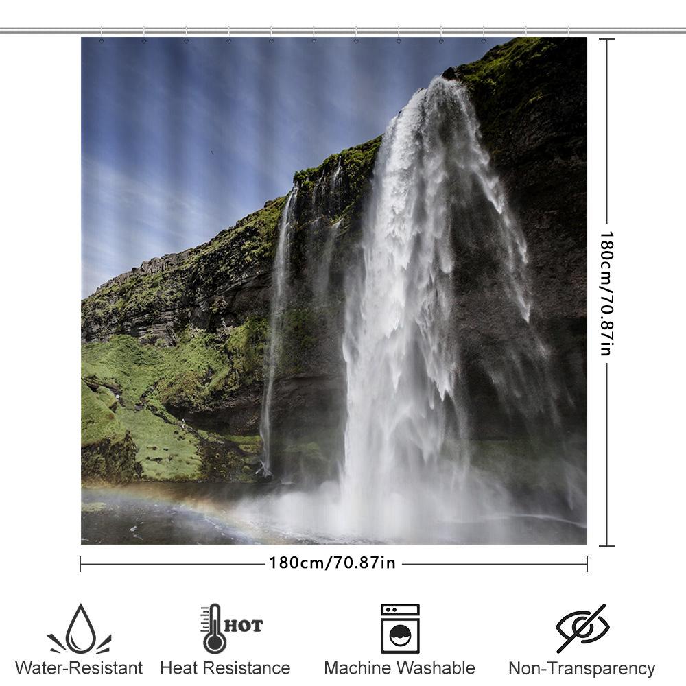 Waterfall Shower Curtain Nature Decor for Bathroom Waterproof Fabric with Rainbow Effect 3D Printing Customized Size Available E