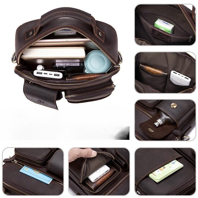 Herren Umhängetasche Echtes Leder Mehrfachtasche Crossbody Tasche Oberste Schicht Rindsleder Handtasche Herren Tasche