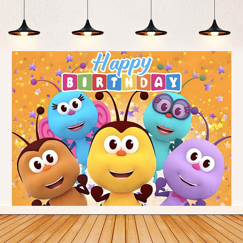 Cartoon Photo Backgrounds Bichi Kids 1st Birthday Party Baby Shower Decoration Rainbow Ant Doll Friends Photo Background