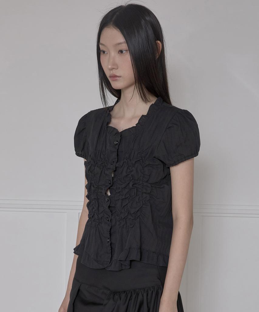 Peulleeoeob Saya Frill Puff Blouse (Fl-180_Black)