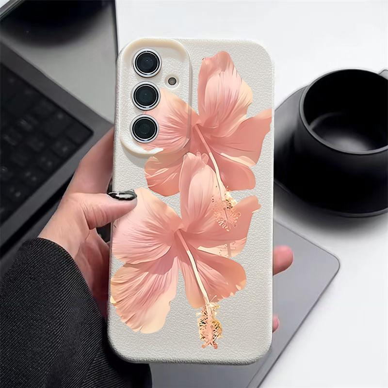 Pink Hibiscus Flower Pattern Case For Samsung Galaxy S26 S25 S24 Ultra S23 S22 S21 FE A54 A15 A35 A55 A16 A26 A36 A56 A17 A37 A57 5G Funda