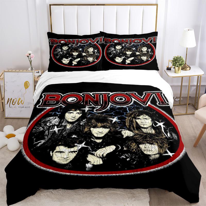 Bon Jovi Band Bedding 3 Piece Set HD Print Duvet Cover Pillowcases for Teens Adult Bedroom Decoration Christmas Gift