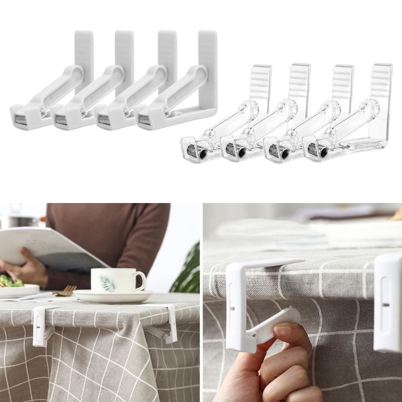 Table Cover Clamps 4 Piece Clip-On Plastic Holders for Dining Tables, Coffee Tables, Outdoor Meals and Home Use