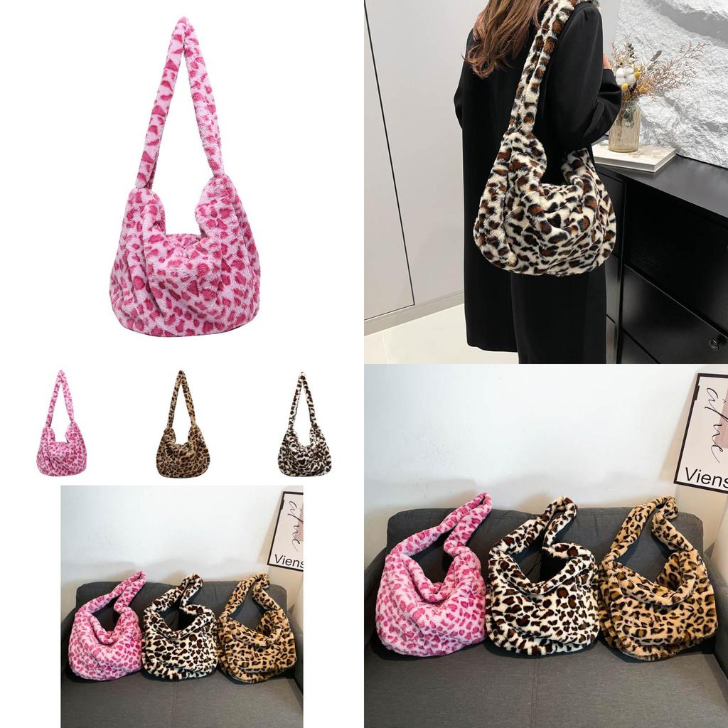 Trendy Large Capacity Plush Crossbody Bag For Women With Elegant Leopard Pattern